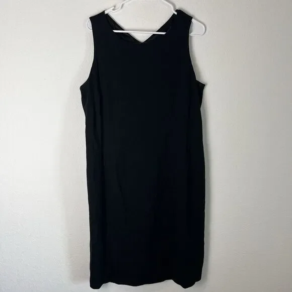 Eileen Fisher Black Silk Blend Shift Dress Large 220 Office Casual - Picture 1 of 6